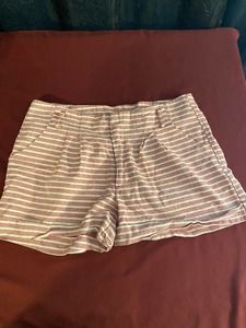 MAUDE Medium Red & White Stripped Pleated Shorts, Pockets, Cuff, Mid Rise